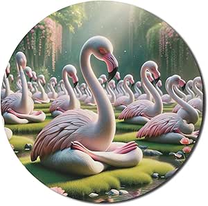 Ambesonne Flamingo Mouse Pad for Computers, Serene Birds Surreal and Peaceful Nature Scenery Forest and Lake, Round Non-Slip Thick Rubber Modern Gaming Mousepad, 8" Round, Soft Pink and Lime Green