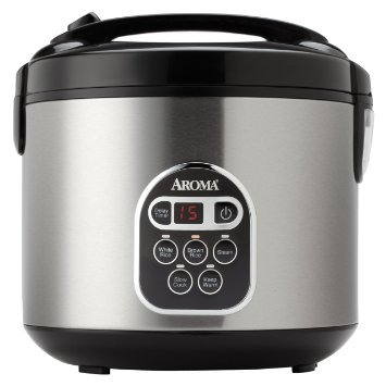 Aroma 20 Cup Cooked 10 cup uncooked Digital Rice Cooker Slow Cooker Food Steamer SS Exterior ARC-150SB