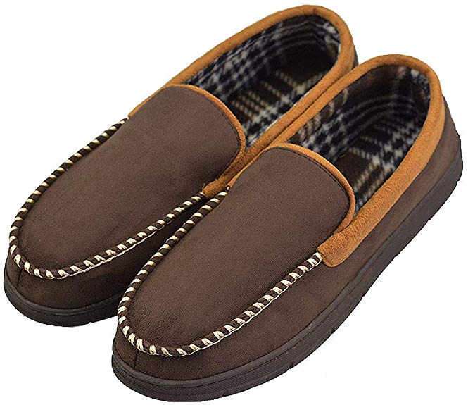 VLLY Mens House Slippers Moccasin Slipper House Shoe with Indoor Outdoor Memory Foam