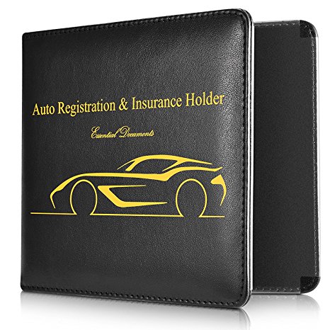 Car Document Holder, Basenor Slim Leather Water Resistant Strong Magnetic Car Registration and Insurance Wallet Holder
