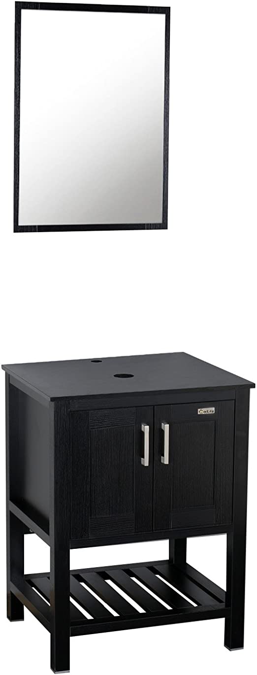 eclife 24" Modern Bathroom Vanity Cabinet Set Stand Pedestal Storage Cabinet, Two Doors with Mirror (Single Cabinet Only)