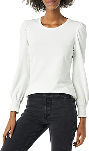 Amazon Essentials Women's Long Sleeve Crew Neck Smocked Cuff T-Shirt