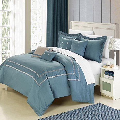 Chic Home 7-Piece Mandalay Embroidered Comforter Set, Queen, Blue