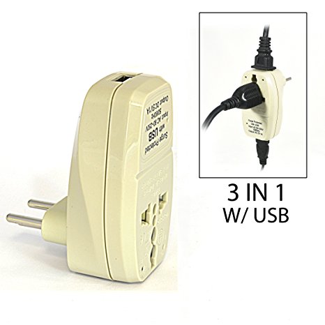 Orei 3 in 1 Switzerland Travel Adapter Plug with USB and Surge Protection-Grounded Type J -  Retail Packaging  -  Ivory