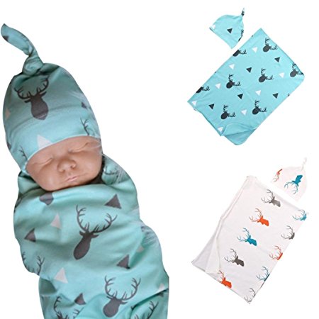 FEITONG Lovely Soft Baby Swaddling Blanket  Headband Set (Blue)