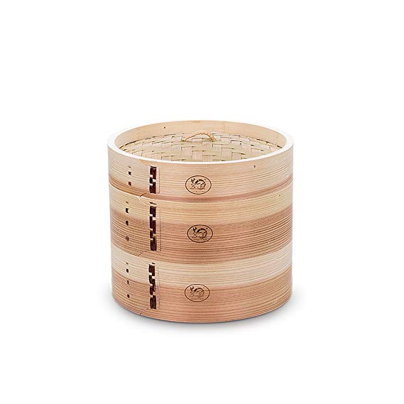 HUANGYIFU Chinese 7-12 Inch Handmade Food Wooden Steamer 2 Tiers Deep Wooden Basket - for Dumpling Dim Sum