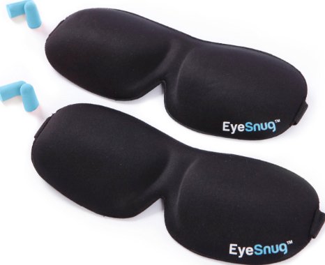 EyeSnug PACK OF 2 Contoured Sleep Masks - Luxury Eye Masks with Ear Plugs and Carry Pouch - Best 3D Sleep Mask for Travel and Home