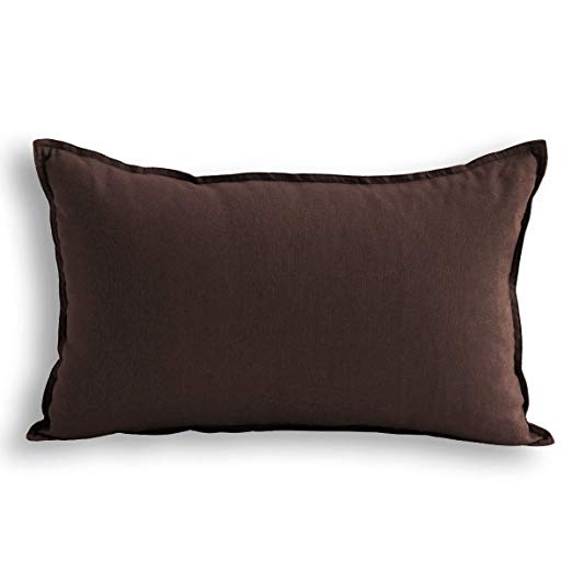 Jeanerlor Natural Cotton Linen Decorative 12"x20" Throw Pillow Case Brown Cushion Cover with Twin Needles Stitch on Edge for Lumbar, (30 x 50cm)