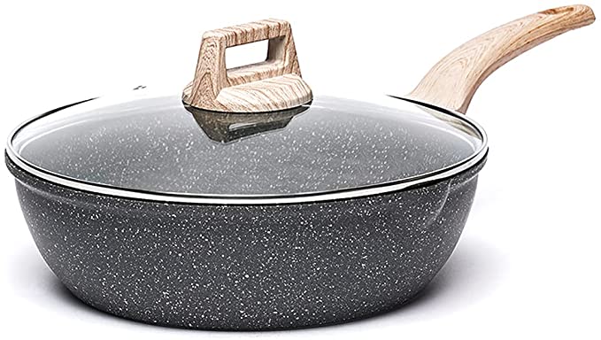 Carote Non Stick Saute Pan, Induction Frying Pan with lid, Granite Deep Frying Pan/Skillet, Suitable for All stoves, 28cm