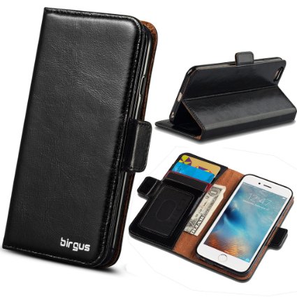 birgus iPhone 6 Leather Case iPhone 6S Leather Wallet Case  GENUINE Leather  ONE YEAR GUARANTEE for Apple i Phone 66S 47 with Folio Stand Functions 100 Handmade BLACK