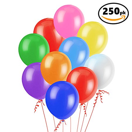 Assorted Color Party Balloons (250 Pcs) – Lets Party with a Pack of 12” Latex Balloons – Perfect for Kids Birthday Parties, Events, or Activities – Fun & Colorful, Easy to Inflate Ball Balloons