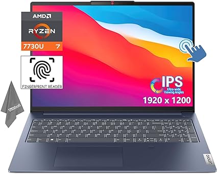 Lenovo IdeaPad 5 Slim Laptop - 16.0" (1920 x 1200) IPS Touchscreen - AMD Ryzen 7 7730U - 16GB Memory - 1TB PCIe SSD - Windows 11 Home - FHD Webcam - Fingerprint - W/Cloth