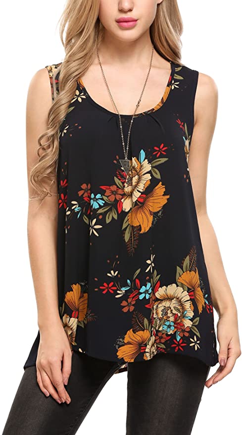 Zeagoo Women's Floral Print Loose Casual Flowy Tunic Tank Top