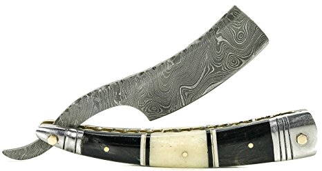 Gibson Handcrafted Luxury Damascus Straight Razor Black and White