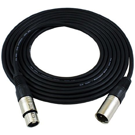 GLS Audio 12ft Mic Cable Patch Cords - XLR Male to XLR Female Black Cables - 12' Balanced Mike Snake Cord - SINGLE