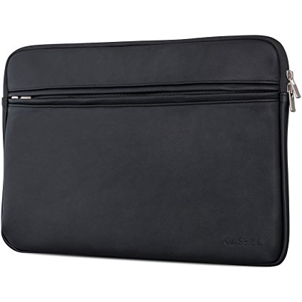 CASEZA "Boston" MacBook 12" & MacBook Air 11.6 PU Leather Laptop Sleeve Black - Premium Vegan MacBook Leather Case - Notebook Bag also fits Microsoft Surface 3 & 4 - Soft Protection & Classic Style