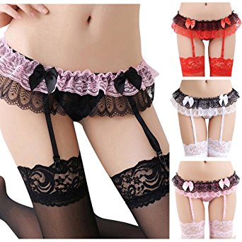 Adulove Garter Belt, Women's 4-Pack Suspender Belt Set with Straps and Clips for Stockings