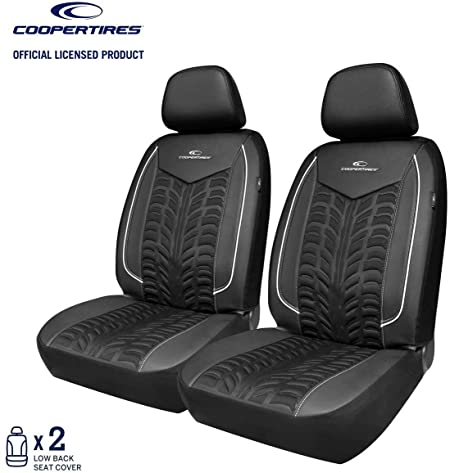 Cooper Tires Waterproof Car Seat Covers, Tire Tread Design, Low Back, PU Leather & Polycloth Fabric, Airbag Compatible, Fit for Most Cars, Trucks, SUVs and Vans