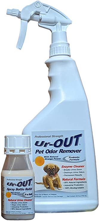 Ur-OUT Industrial-Strength Pet Urine Odor Remover is a 99% Natural, Probiotic, Orange Powered Cleaner Guaranteed to Eliminate Dog & Cat Pee Smell in Carpet, Hardwood Floors, Tile & Concrete