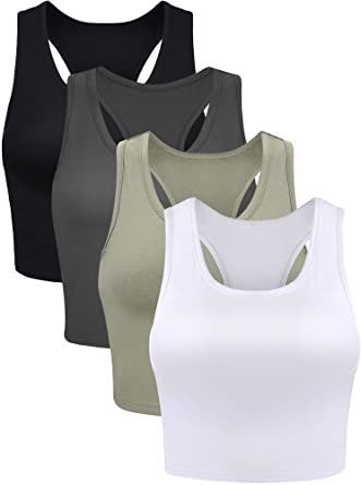 4 Pieces Women Cotton Basic Sleeveless Racerback Tank Top Camisole Sports Crop Top for Daily Wearing