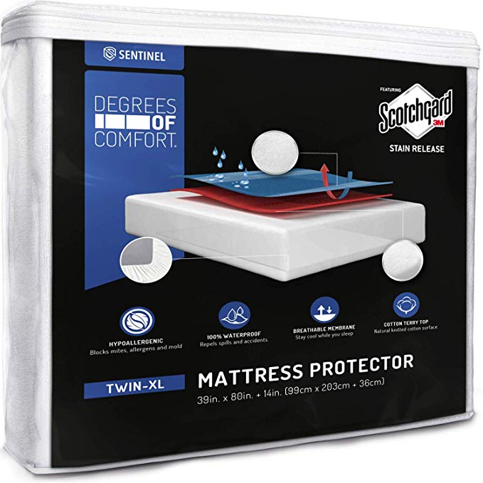 Degrees of Comfort Waterproof Mattress Protector – Breathable Deep Pocket Bed Cover with 3M Scotchgard Stain Release Technology |Protect from Urine, Spills and Any Liquid |Twin XL Size