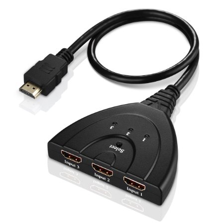 Cablor 3-Port HDMI Switch Splitter with Pigtail Cable , 3x1 Auto Switch, Support 3D, 1080P For TV