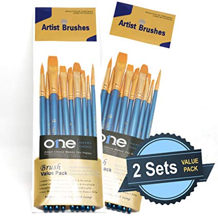 ONE HAPPY CHOICE 2 Sets of 10 Pieces Synthetic Hair Paint Brushes, Blue, for Acrylic, Oil and Watercolor Painting