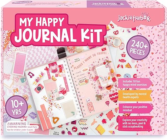jackinthebox DIY Journal for Girls Ages 8-12 | 242 PCS | Scrapbook Kit | Tween Girls Gifts | Girls Journal Kit | Includes 10 fun guided spreads | Journaling Kit | Gifts for 8 9 10 11 12 year old girls