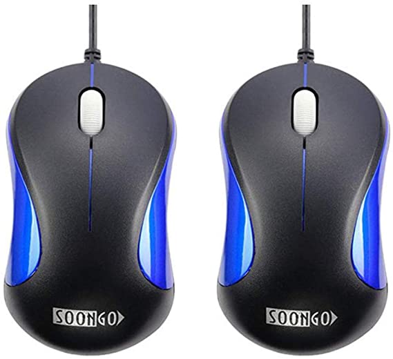 Mini Mouse 2 Pack for Laptop Ergonomic Computer Mouse Designed USB Optical Wired Mouse for Office and Home use Compatible with Computer Laptop PC Desktop Windows 7/8/10/XP Vista and Mac blue by SOONGO