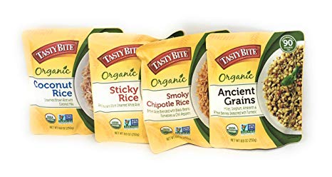 Tasty Bite Organic Rice and Grain Bundle of Four Flavors: Coconut Rice, Smoky Chipotle Rice, Sticky Rice and Ancient Grains
