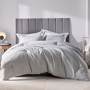 CozyLux California King Comforter Set - 3 Pieces Grey Soft Luxury Cationic Dyeing Cal King Size Bedding Comforter All Season, Gray Breathable Lightweight Bed Set with 1 Comforter and 2 Pillow Shams