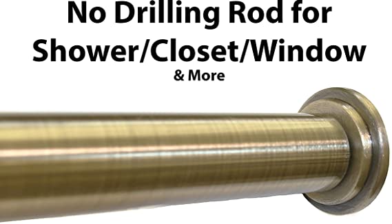 Urbanest 1" No Drilling Shower Closet Window Metal Premium Adjustable Tension Rod, Heavy Duty, 42-inch to 72-inch, Antique Brass