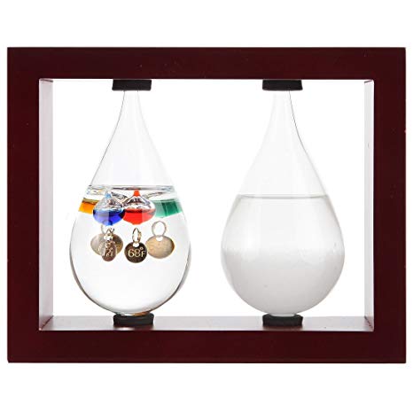 Lily's Home Desktop Weather Station, with Galileo Thermometer and Fitzroy Storm Glass Weather Predictor in Beautiful Tear Drop Shapes, 5 Multi-Colored Spheres, Cherry (7.25 in x 5.75 in)