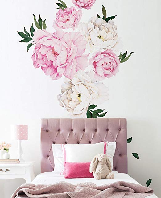 Simple Shapes Peony Flowers Wall Sticker - Vivid Pink