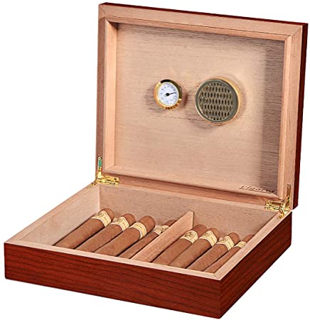 Volenx Cigar Humidor Case, Humidor Cigar Box with Hygrometer and Humidifier, Cedar Lined Cigar Case Hold 25 Cigars