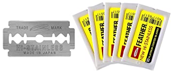 100 Feather (Yellow Label) Razor Blades NEW Hi-Stainless Platinum Coated for Double Edge Safety Razors (100 ct) | Made in Japan
