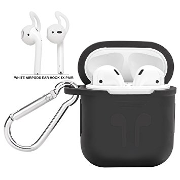AirPods Case, Airpods Ear Hook, AirPods Silicone Protective Case with AirPods Hooks For Apple AirPods Charging Case Cover, Airpods Shock Proof Protective Cover Black