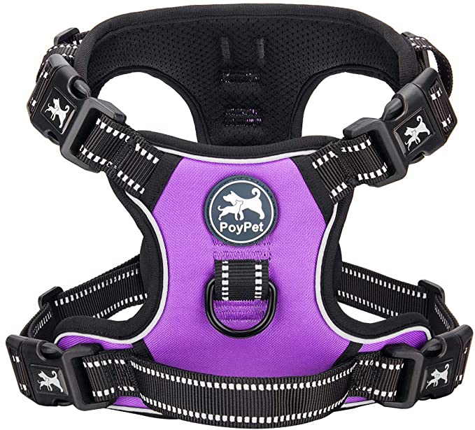 PoyPet 2019 Upgraded No Pull Dog Harness with 4 Snap Buckles, Reflective with Front & Back 2 Leash Hooks and an Easy Control Handle [NO Need Go Over Dog’s Head]