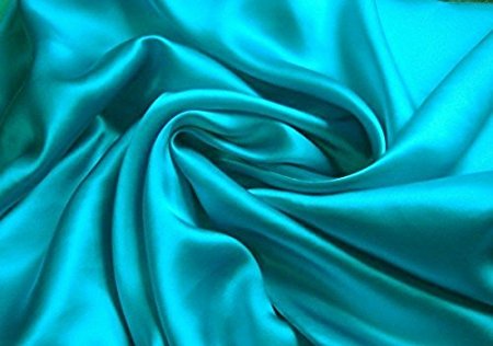 3-Piece TWIN size, SOLID TURQUOISE BLUE Soft Silky Charmeuse Satin Sheet Set - Flat, Fitted and Pillow Case. Deep Pockets
