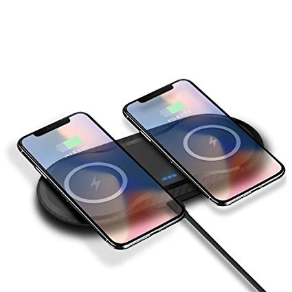DinTo® Wireless Charger Dual Wireless Charger Pad With UK QC3.0 Adapter Wireless Phone Charging 5W Compatible with iPhone X/Xs Max/Xs/XR/8/8 Plus, Samsung Galaxy S10/S9/S8/S8 Plus/Note 9/8/S7 Edge