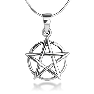 Sterling Silver 19 mm Pentagram Pentacle Star Amulet Protective Pendant Necklace 18''