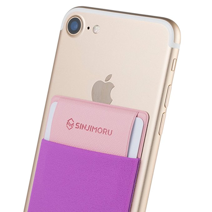 SINJIMORU Credit Card Holder for Back of Phone, Stick on Wallet functioning as Phone Card Holder, Phone Card Wallet, iPhone Card Holder/Credit Card Case for Cell Phone. Sinji Pouch Flap, Violet.