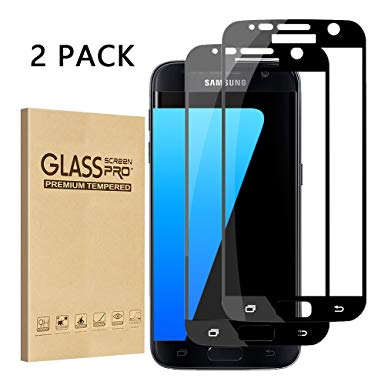 Samsung Galaxy S7 Tempered Screen Protector, DECVO 3D Curved Full Screen Coverage 9H Hardness and Bubble Free for Galaxy S7 - [2 Pack] (Black)