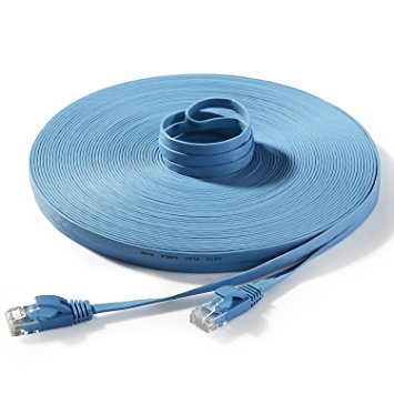 Hexagon Network - Ethernet Cable Cat6 Flat 100ft Blue, Network Cable Cat 6 Flat Slim Ethernet Patch Cable, Internet Cable With Snagless RJ45 Connectors - 100 Feet Blue