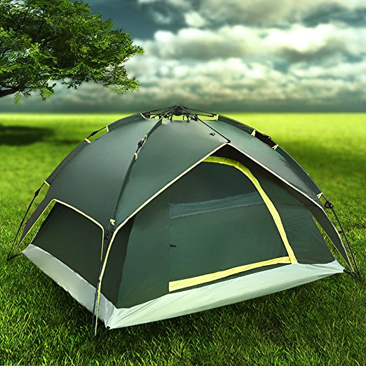 Instant Dome Tent - 2-3 Person Automatic Double Layer Waterproof for Outdoor Sports Family Camping Hiking Travel Beach with Zippered Door and Carrying Bag in Army Green