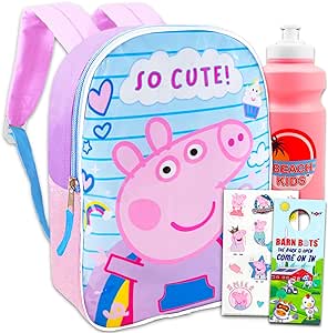 Peppa Pig Backpack for Girls - Bundle with 15" Peppa Pig Backpack, Stickers, Water Bottle, More | Peppa Pig Preschool Backpack Set