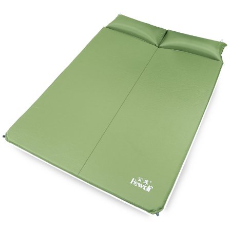 Hewolf Outdoor Waterproof Portable Self-inflating 2 Persons Double Camping Sleeping Pad with Pillow