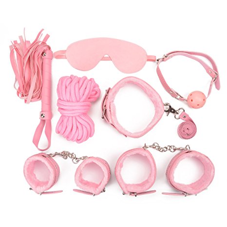 Bed Restraints Bondage Kit,ELEBOR Bondage Strap 7 pcs Fetish Restrains Bed Sexy SM Tools Kits For Men and Women(Pink)