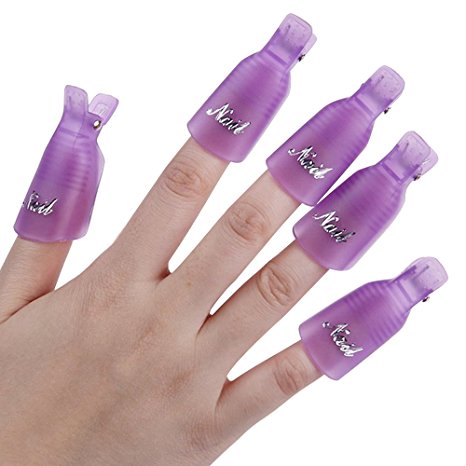 Sanwood® 10Pcs Plastic Acrylic Nail Art Soak Off Clip Cap UV Gel Polish Remover Wrap Nail Tool (Purple)