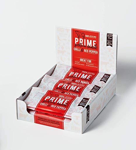 Prime Bar British Beef Protein Bars - Low carb and High Protein - Chilli & Red Pepper (12 x 40g Bars)